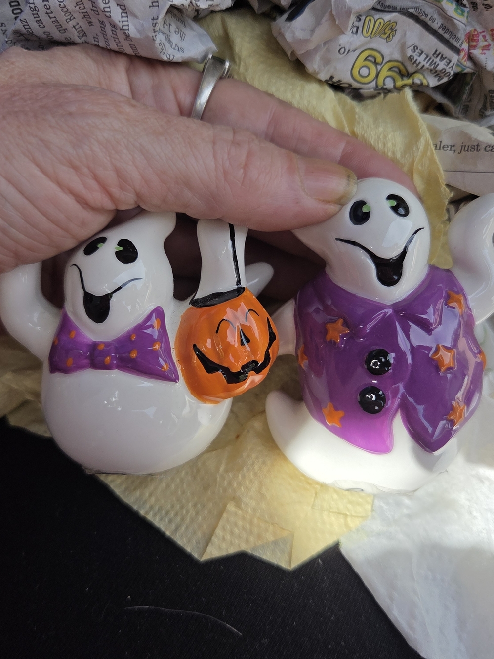Halloween Ghost Ceramic Salt & Pepper Shakers - Purple & Orange